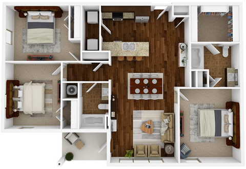 3 bedroom, 2 bathroom 1349 sq ft floorplan located at Hall Creek in Arlington, TN 38002